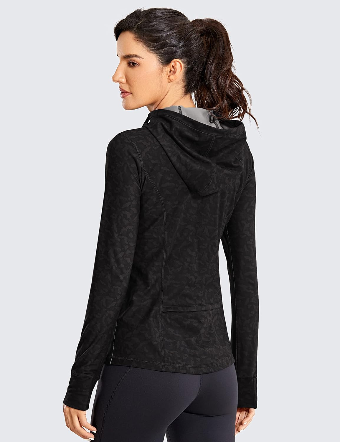 Women's Brushed Full Zip Hoodie Jacket for Sports and Exercise with Zippered Pockets