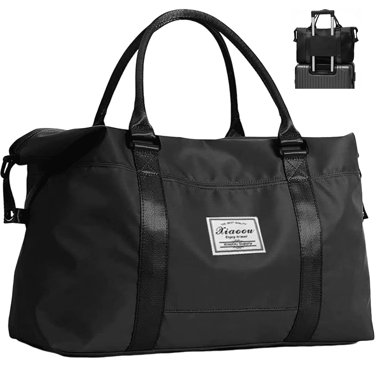 37L Travel Duffle Bag, Waterproof Weekender Carry on Tote Bags for Women, Sport Gym Bag for Men, Hospital Bag for Labor and Delivery, Overnight Luggage Bag with Trolley Sleeve Coral, Black