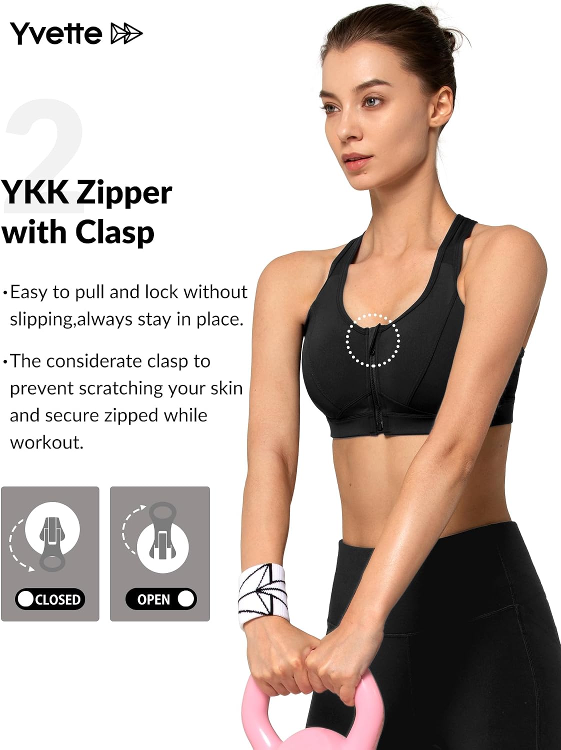 High-Impact Zip Front Sports Bra for Larger Busts