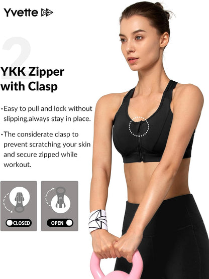 High-Impact Zip Front Sports Bra for Larger Busts