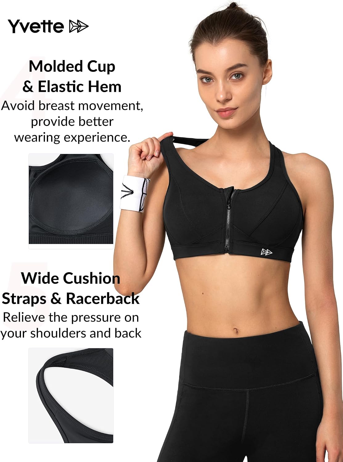 High-Impact Zip Front Sports Bra for Larger Busts