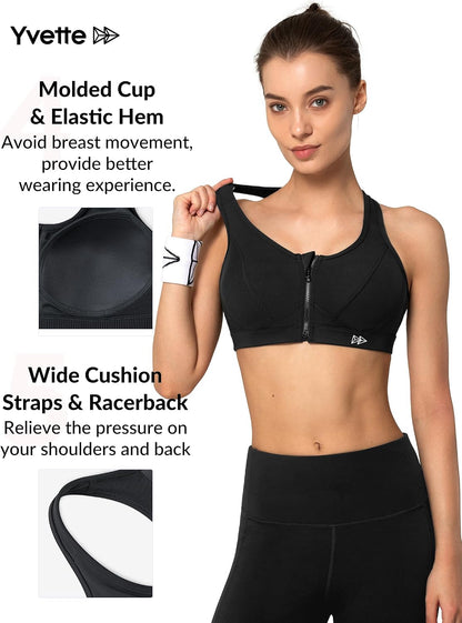 High-Impact Zip Front Sports Bra for Larger Busts