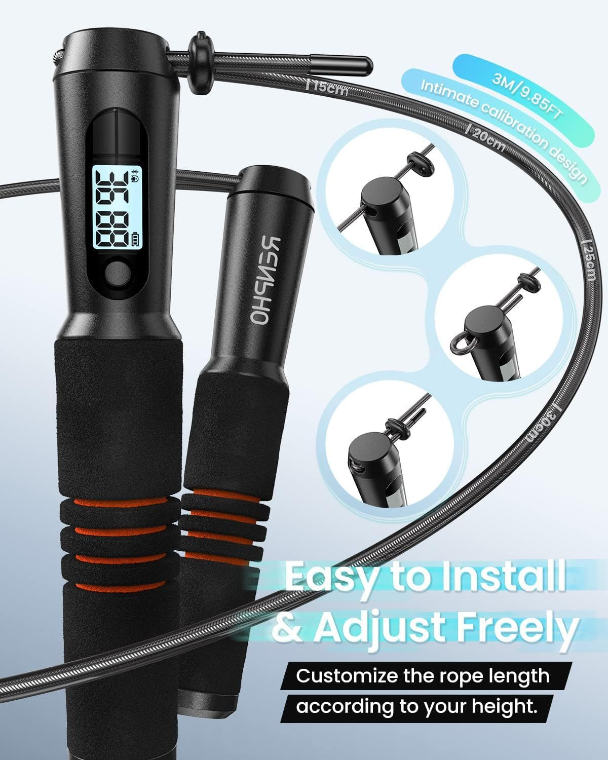 Smart Jump Rope with Counter and App Integration, Featuring LCD Display for Data Tracking