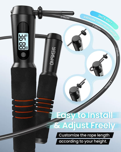 Smart Jump Rope with Counter and App Integration, Featuring LCD Display for Data Tracking