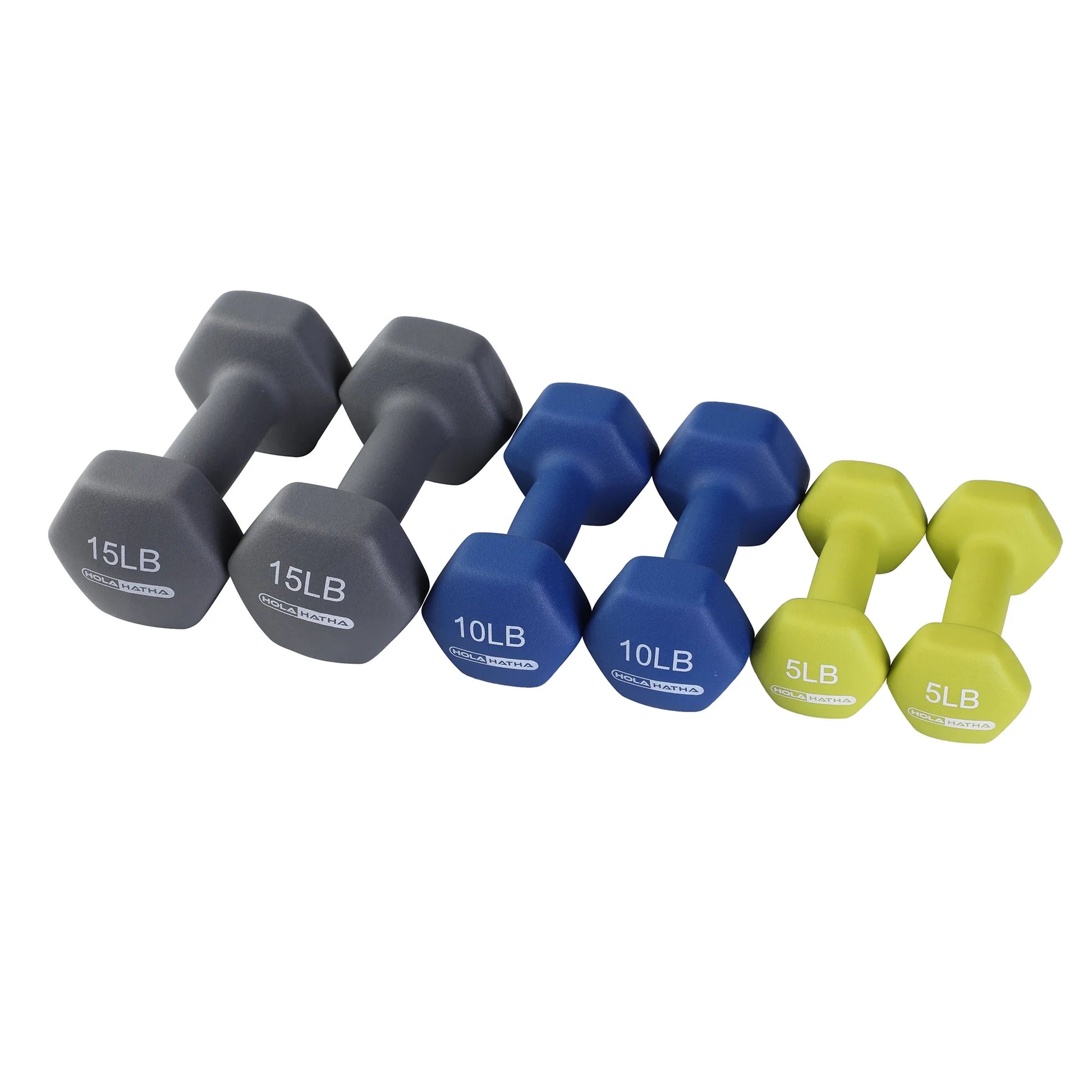 Neoprene Hex Dumbbell Set with Rack - 5 10 15 Lb Weights - 6 Piece Set