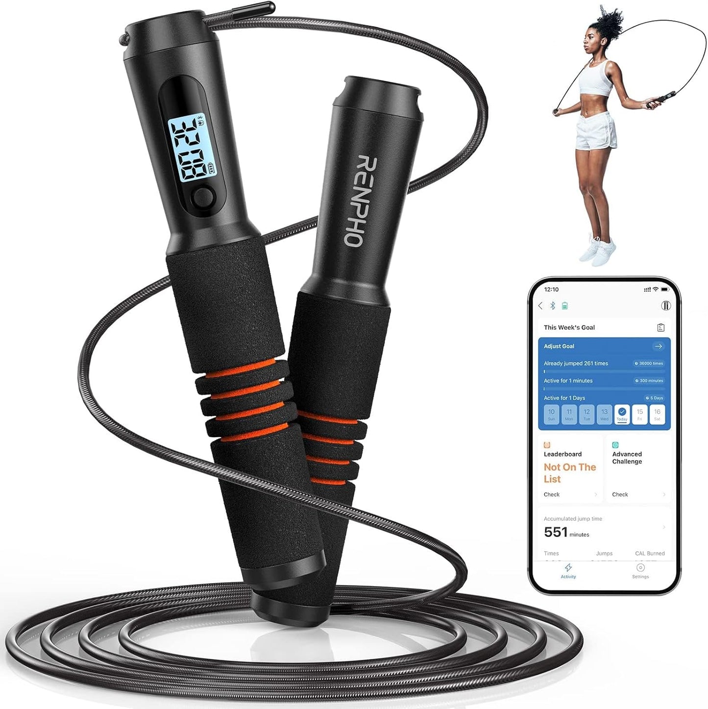 Smart Jump Rope with Counter and App Integration, Featuring LCD Display for Data Tracking