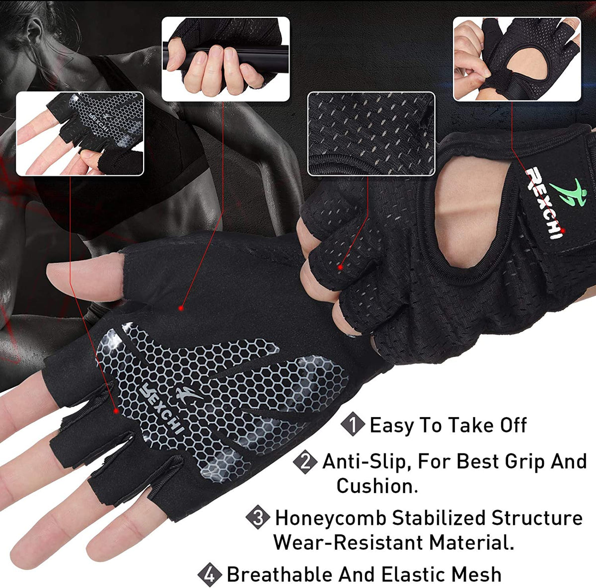 Adjustable Workout Gloves - 2 Pairs for Gym and Exercise