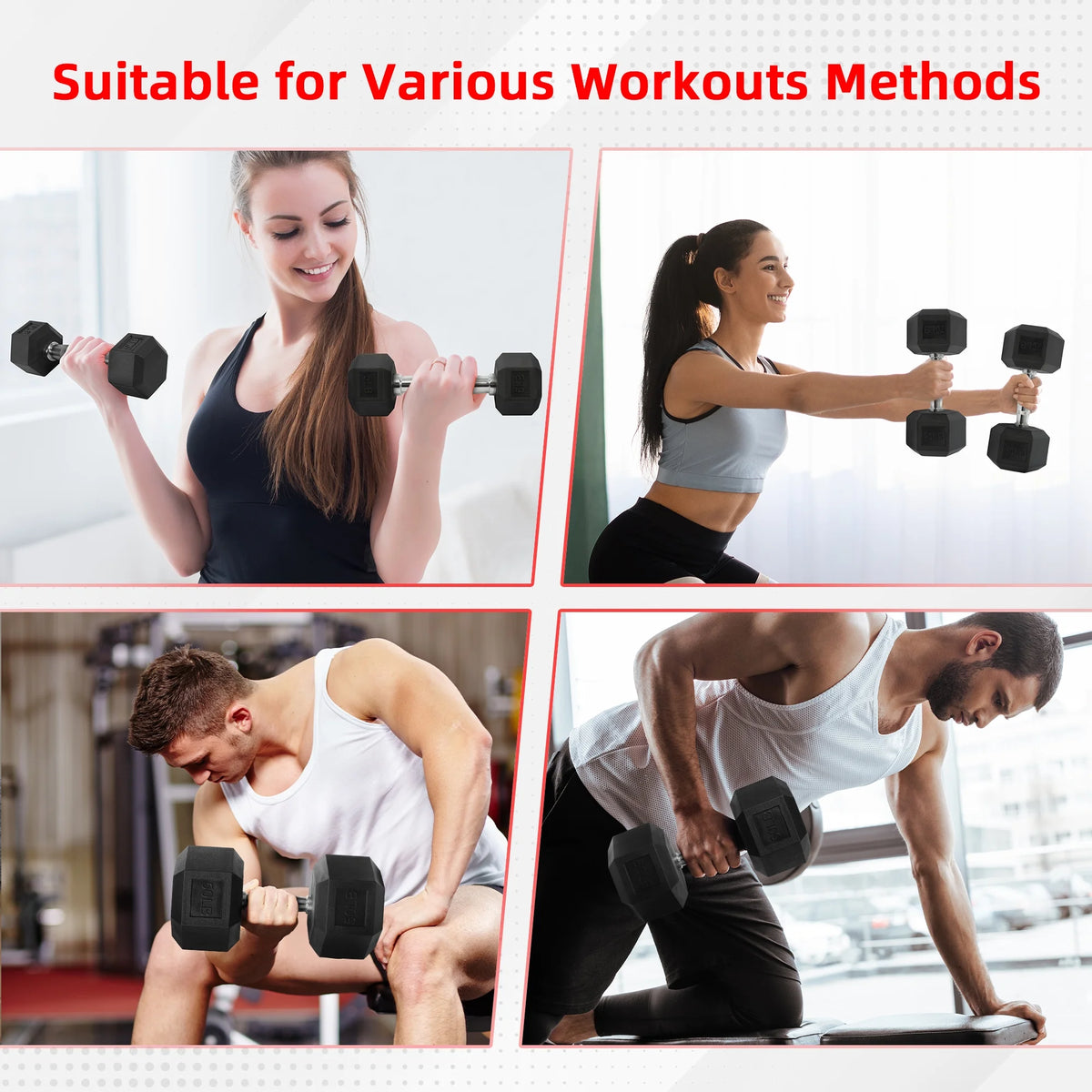Rubber Encased Hex Dumbbell, Black, 10 Lb