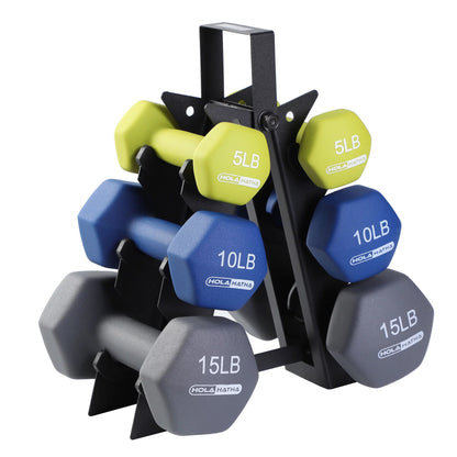 Neoprene Hex Dumbbell Set with Rack - 5 10 15 Lb Weights - 6 Piece Set
